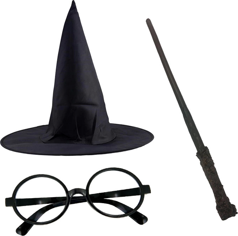 Harry Potter Siyah Şapkası Harry Potter Gözlüğü Harry Potter Asası 3 Lü Set