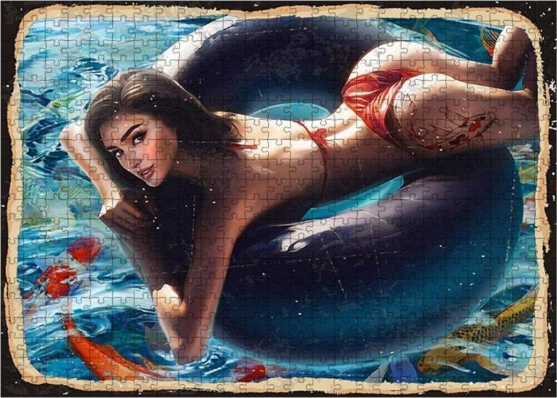 Ahşap Mdf Puzzle Yapboz Bikinili Seksi Kadın 500 Parça 50*70 Cm