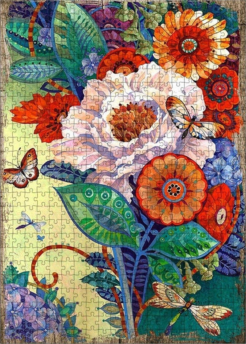 Ahşap Mdf Puzzle Yapboz Çiçek Ve Kelebek 500 Parça 50*70 Cm