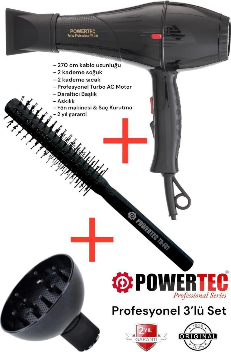 TR-701 Profesyonel Fön Makinesi + Vigo Difüzör Başlık + Profesyonel Fön Fırçası
