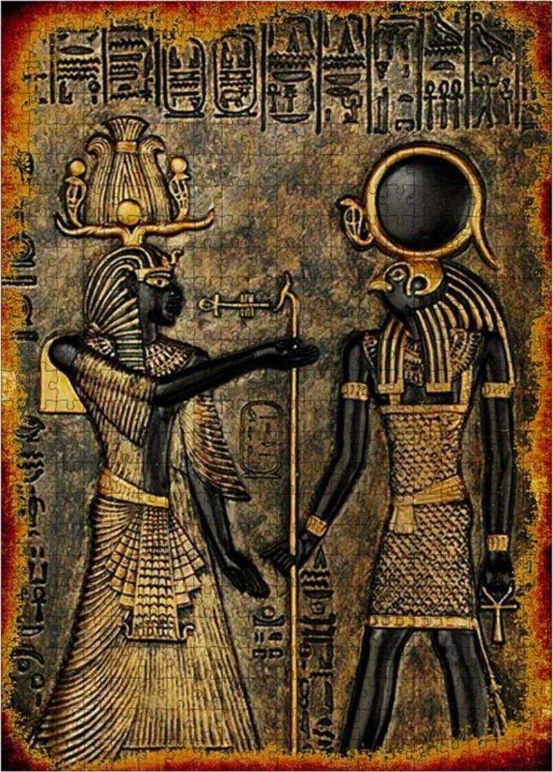 Ahşap Mdf Puzzle Yapboz Hathor Ve Ra Mısır Tanrıları 500 Parça 50*70 Cm