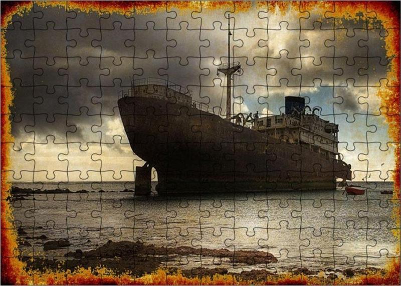 Ahşap Mdf Puzzle Yapboz Karaya Oturmuş Gemi 120 Parça 25*35 Cm