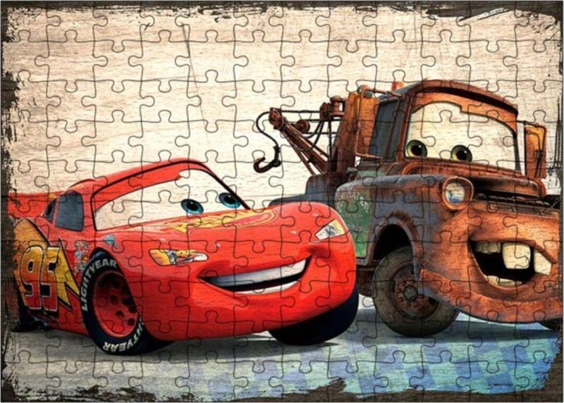 Ahşap Mdf Puzzle Yapboz Şimşek Mcqueen Ve Meter 120 Parça 25*35 Cm