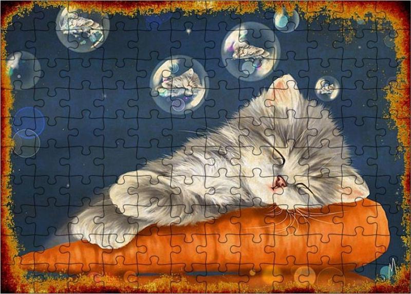 Ahşap Mdf Puzzle Yapboz Yavru Kedi Ve Düşleri 120 Parça 25*35 Cm