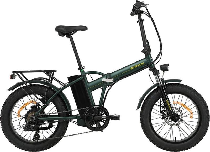 E-Folding F2 Shimano 7 Vites Disk Fren 20 Jant Elektrikli Katlanır Bisiklet Yeşil Sarı