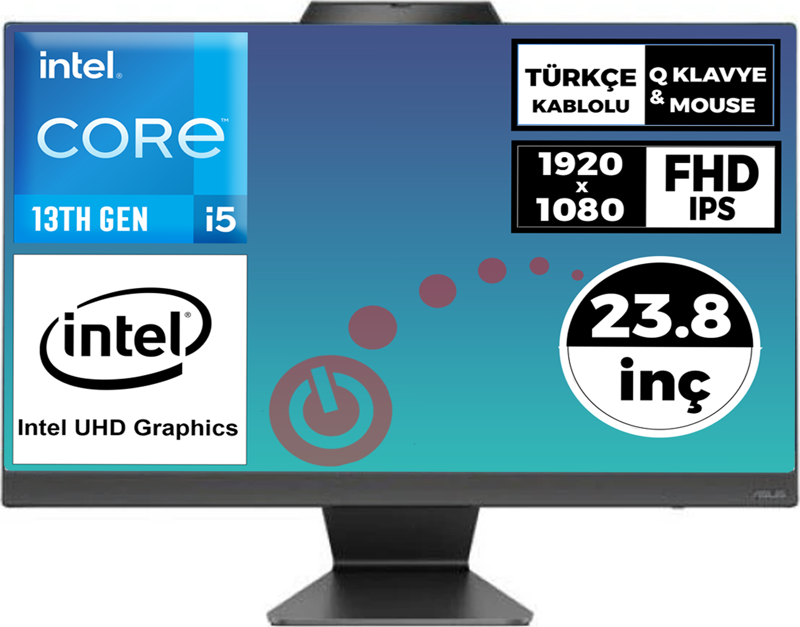 A3402 A3402WBAK-I58512B0D i5-1335U 8 GB 512 GB SSD Iris Xe Graphics 23.8" Full HD All in One PC