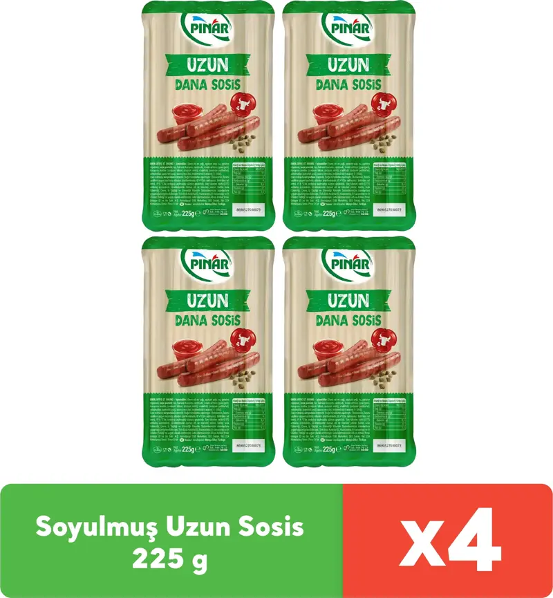 Soyulmuş Dana Uzun Sosis 225 g x 4 adet