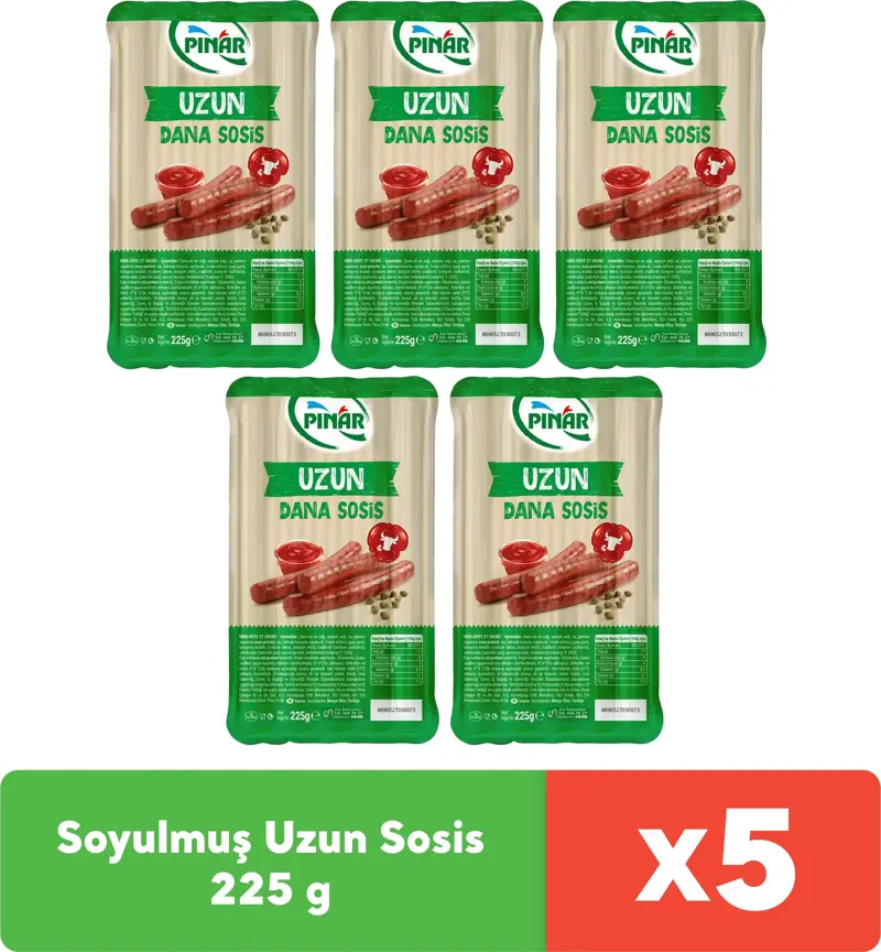 Soyulmuş Dana Uzun Sosis 225 g x 5 adet