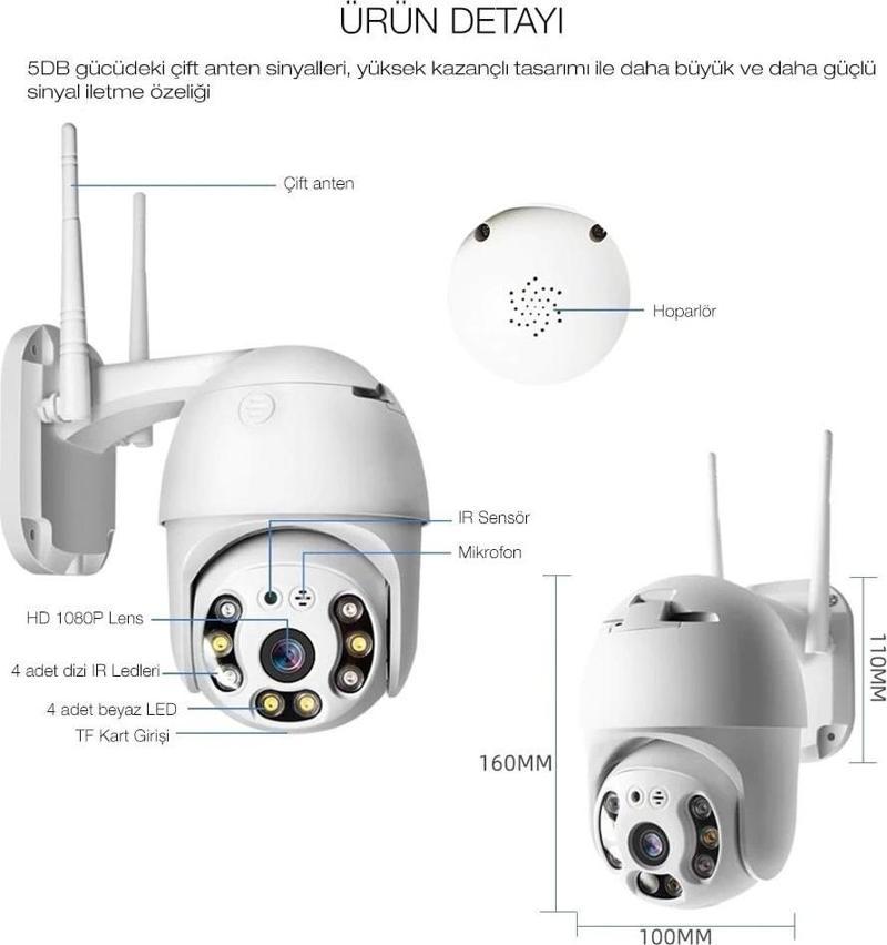 2.0 Mp Hd Lens İç Dış Mekan Suya Danıklı Ip Wifi Network Güvenlik Kamerası Wifi Kamera