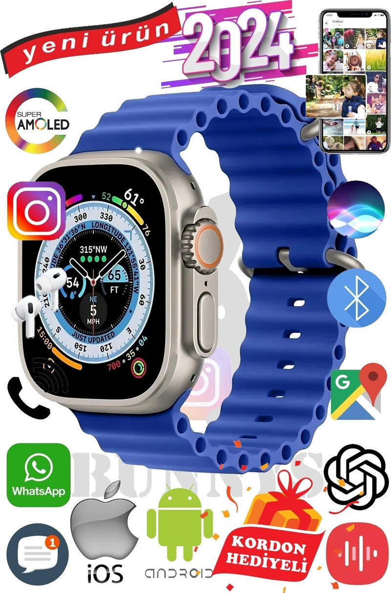 Samsung Galaxy S20 Ultra Uyumlu Akıllı Saat ULTRA MAX 2024 Kordon