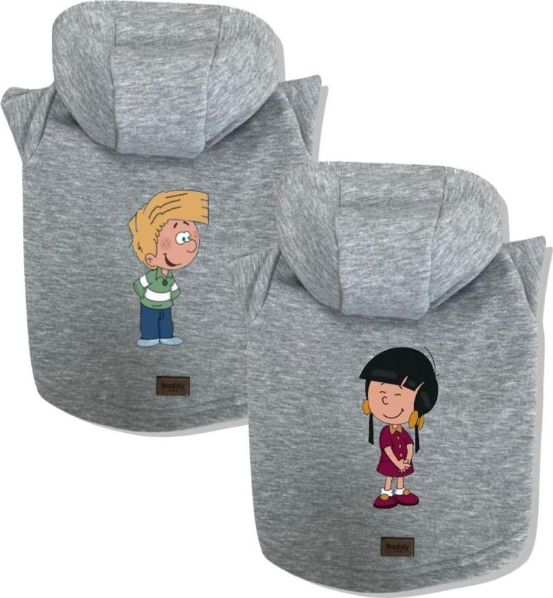 Kedi ve Köpek Kıyafeti Cedric & Chen Baskılı 2li Paket Gri Sweatshirt Hoodie