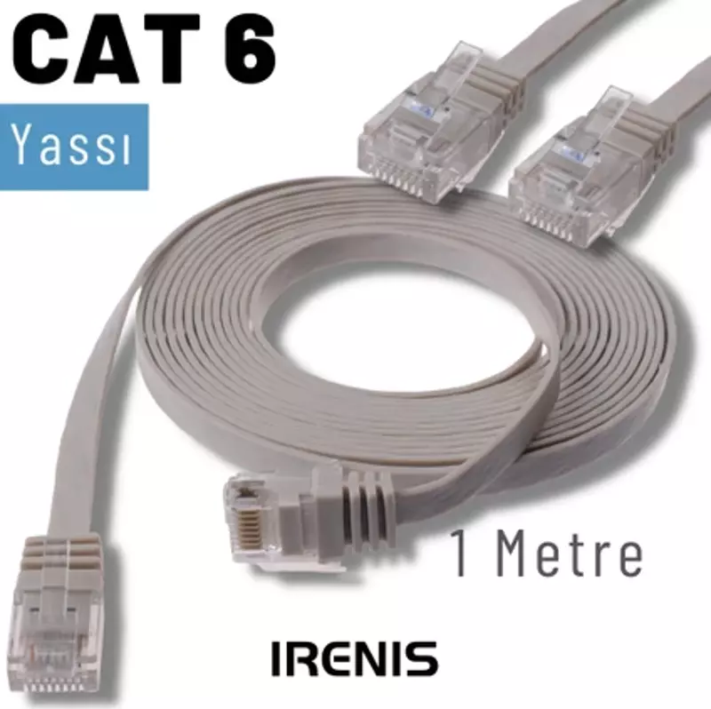 1 Metre CAT6 Kablo Yassı Ethernet Network Lan Ağ İnternet Kablosu, Gri