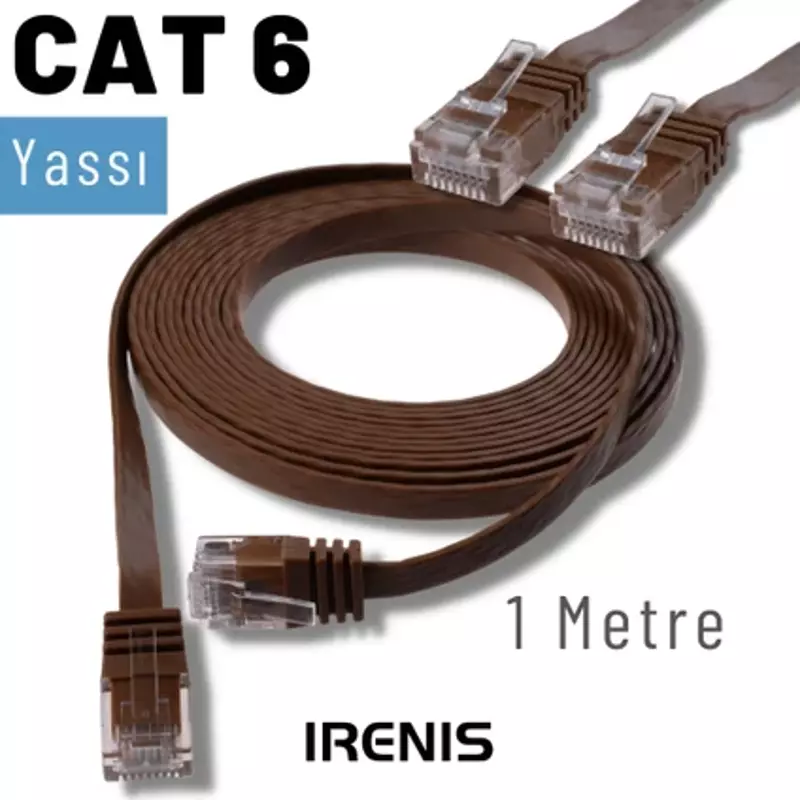 1 Metre CAT6 Kablo Yassı Ethernet Network Lan Ağ İnternet Kablosu, Kahverengi