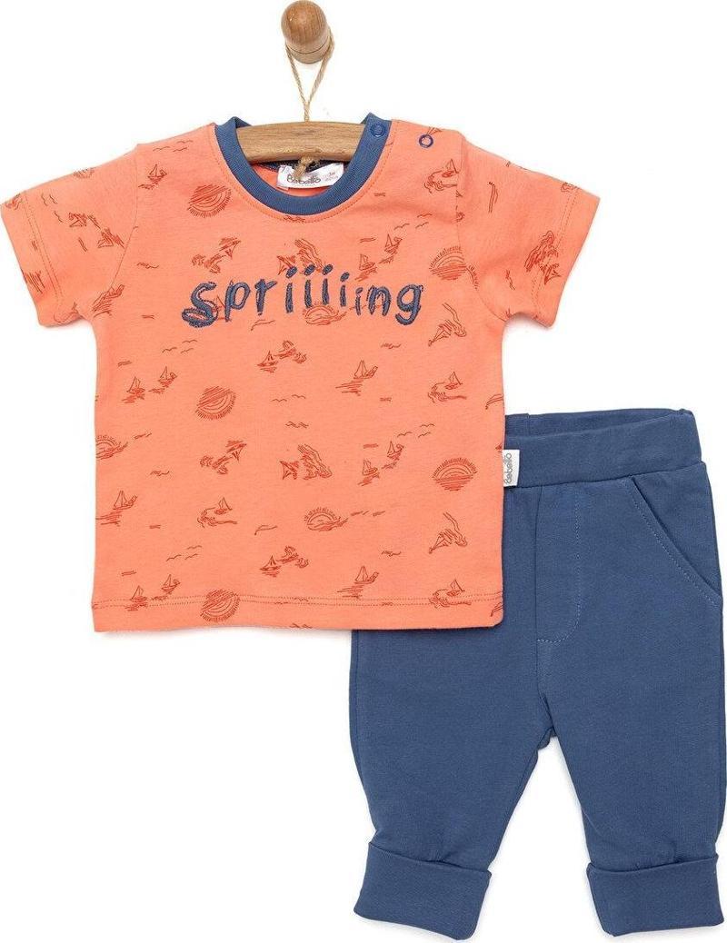 Yenidoğan Spring Tshirt-Patiksiz Alt 2li Takım Erkek Bebek