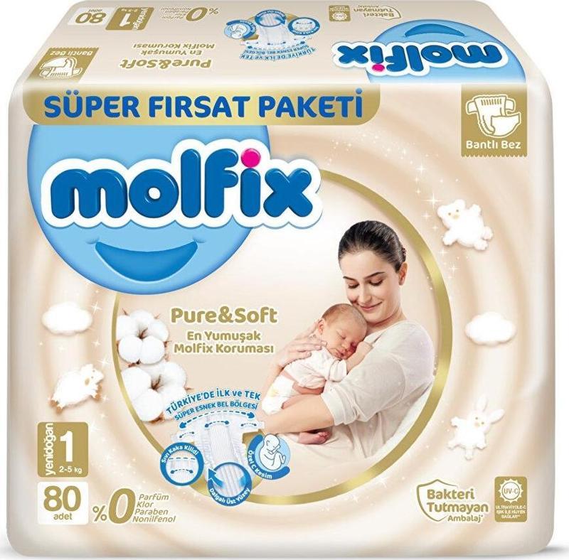 Pure&Soft Süper Fırsat Paketi Yenidoğan 1 Beden 80 Adet