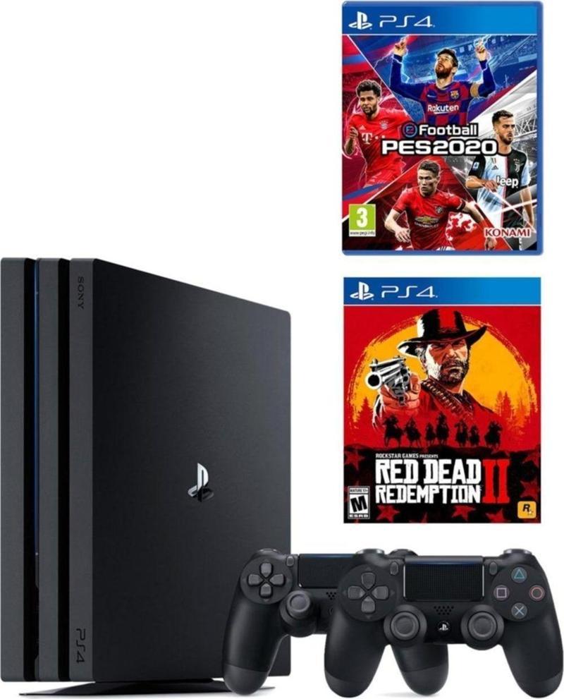 Playstation 4 Pro 1 Tb + 2. Ps4 Kol + Ps4 Pes 2020 + Ps4 Red Dead Redemption 2