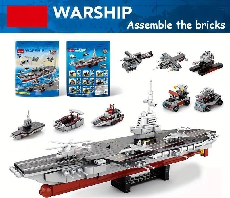 Uçak Gemisi Lego Yapı Blokları Seti 546 Parça 6-8 Yaş Donanma Savaş Gemisi Modeli Kit