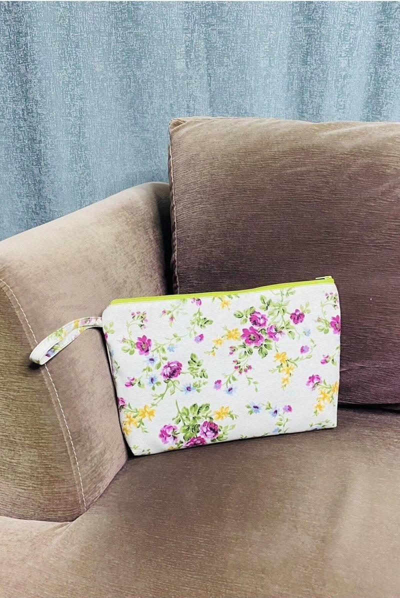 Renkli Çiçek Bahar Desenli Makyaj/El/Hediyelik/Clutch Çanta