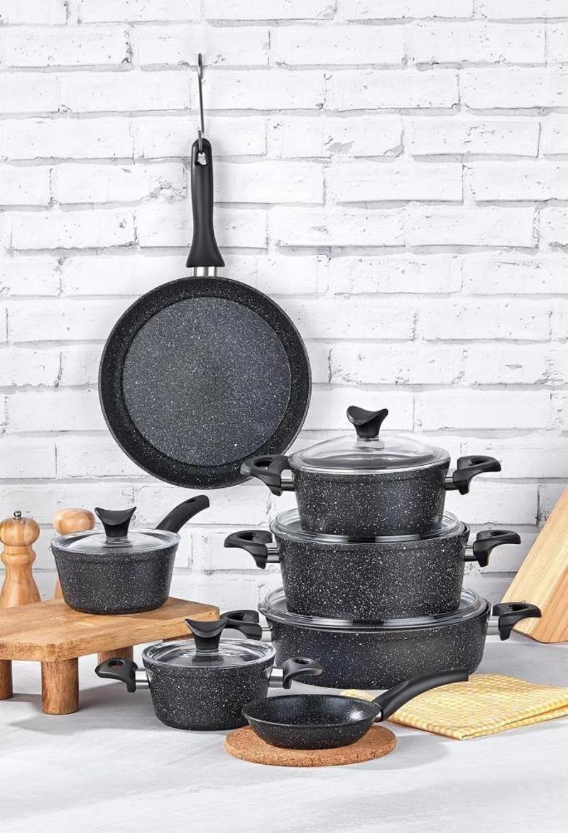 Mastercook Family 12 Parça Granit Tencere Seti Siyah TAC-8054