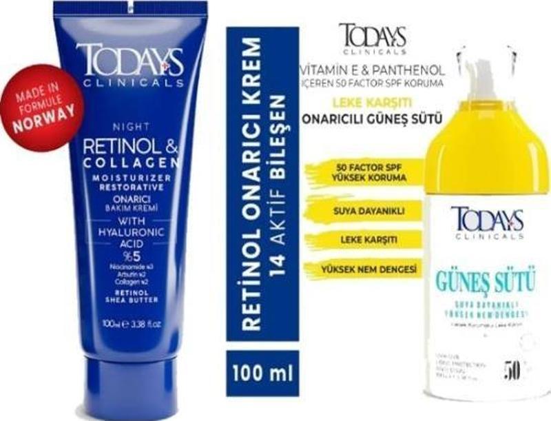 TODAYS CLİNİCALS Onarıcı Krem - Retinol 100 ml + Güneş Sütü 50 + Spf Yüksek Koruma Leke Karşıtı 100 ml