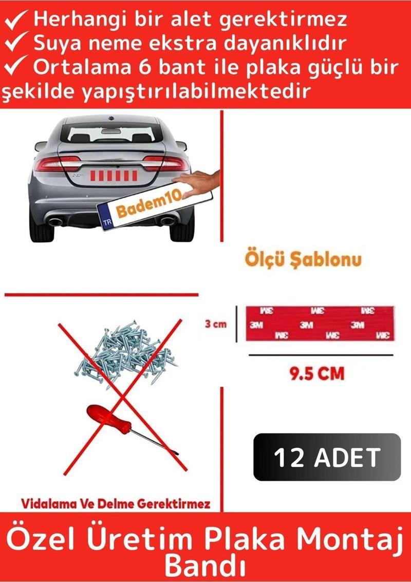 Premium Yağmur Rüzgar Neme Ekstra Güçlü Isıya Dayanıklı 9,5 X 3 Cm Çift Taraflı Plaka Bandı 12 Adet