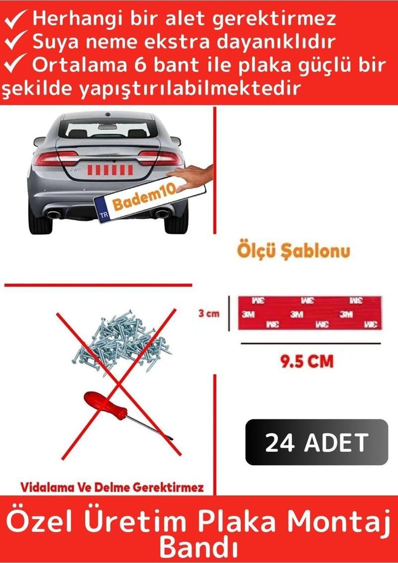 Premium Yağmur Rüzgar Neme Ekstra Güçlü Isıya Dayanıklı 9,5 X 3 Cm Çift Taraflı Plaka Bandı 24 Adet