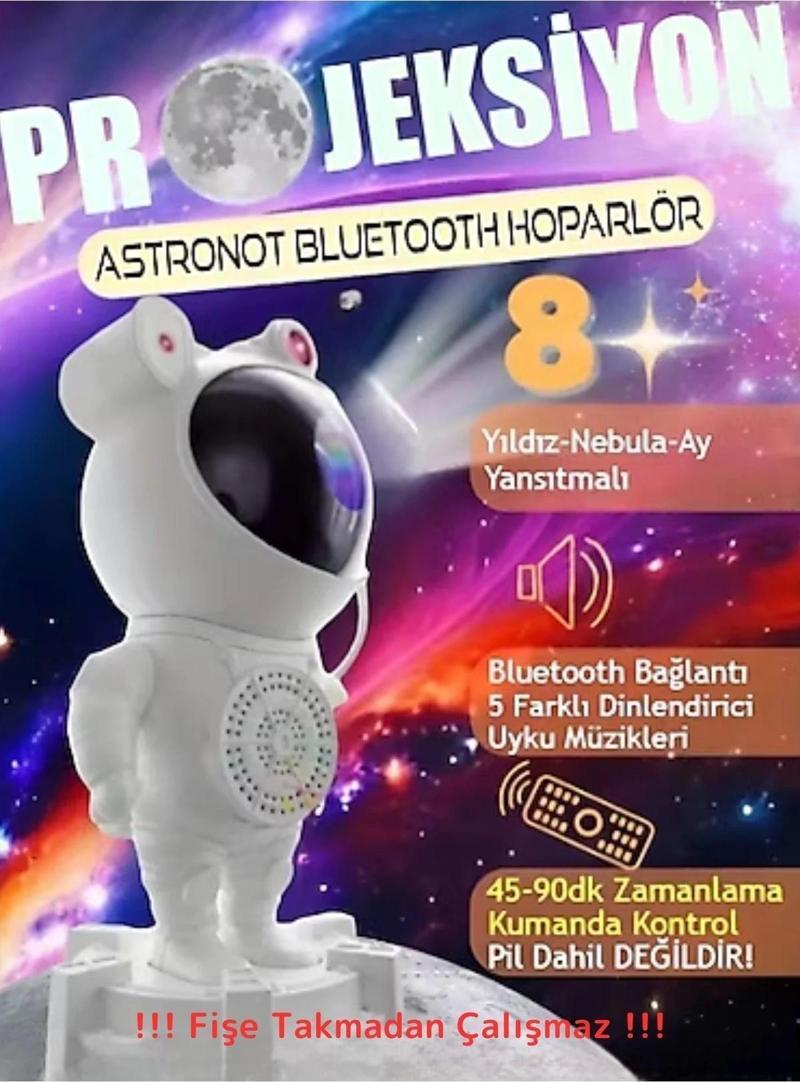 Astronot Projektör Galaxy Bluetooth/Kumandalı Hoparlör Gece Lambası