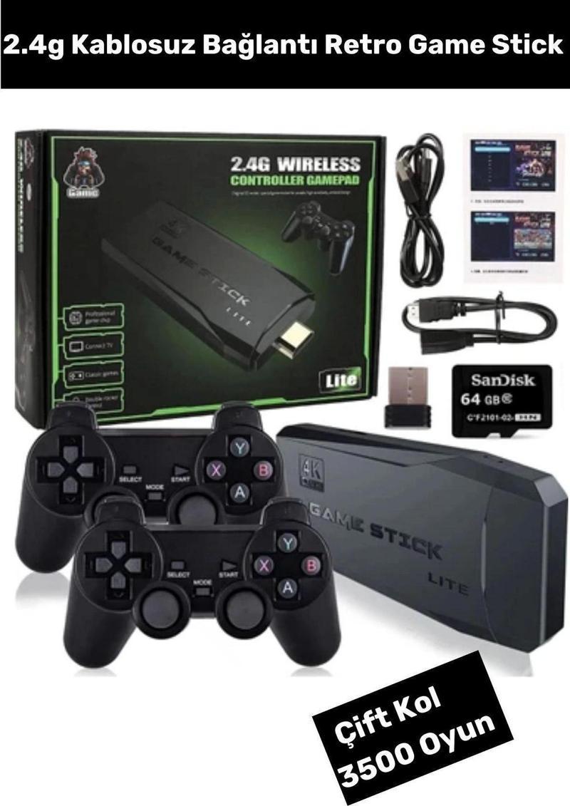 Game Stick Siyah 2.4g Nostaljik Çift Kablosuz Denetleyici Video Oyun Konsolu