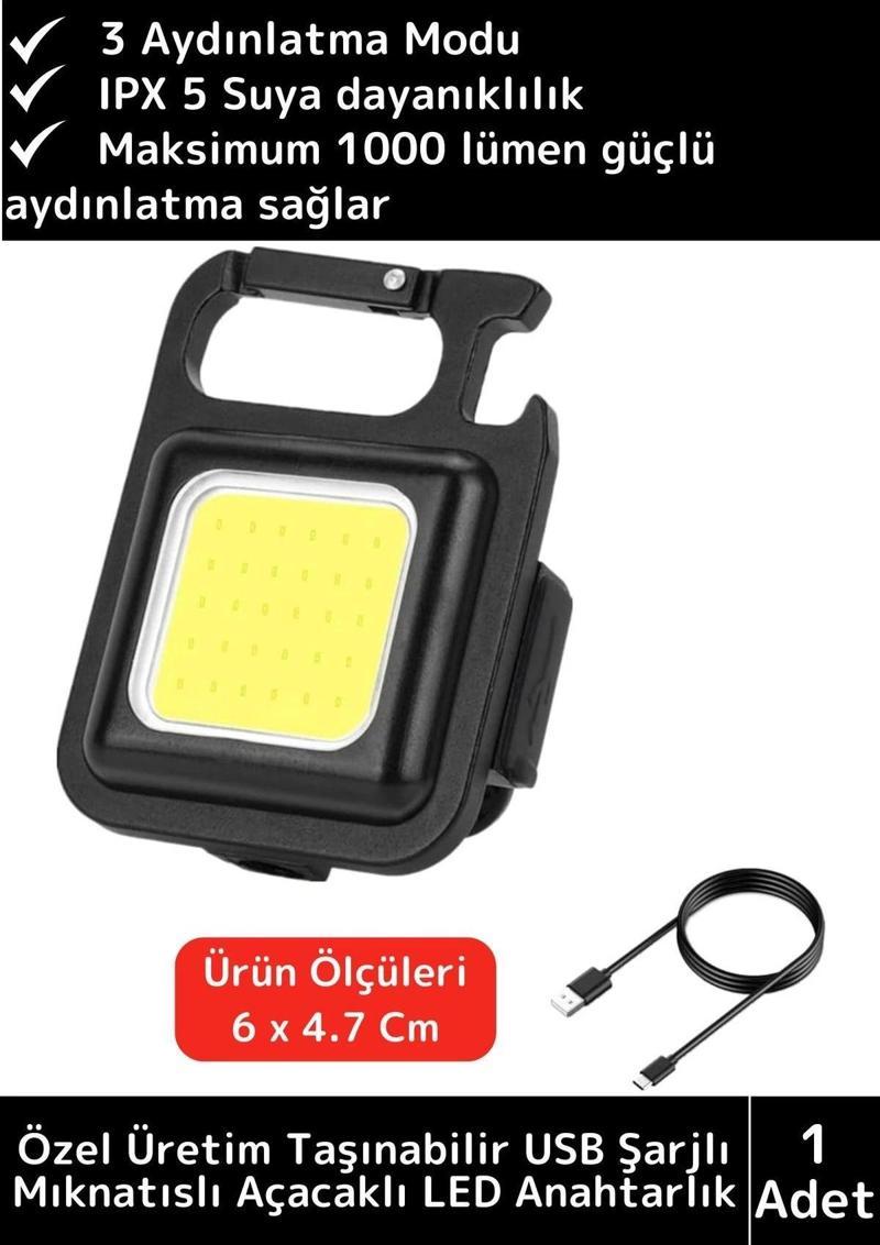 Premium USB Şarjlı 3 Mod Açacaklı El Feneri Mıknatıslı 1000 Lümen Cep Boy LED Anahtarlık