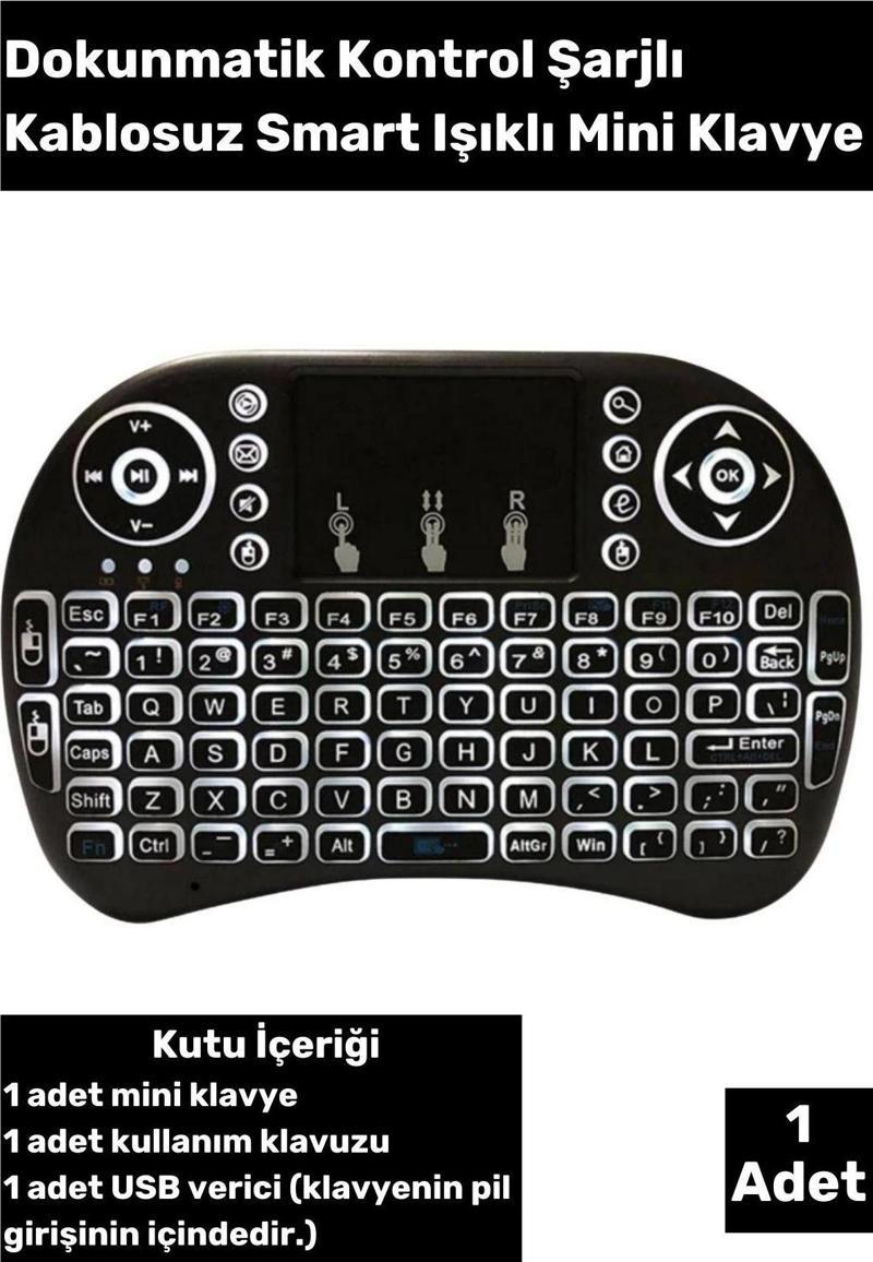 Işıklı Kablosuz Mini Klavye Tv Televizyon Ps3 Dokunmatik Mouse XBox