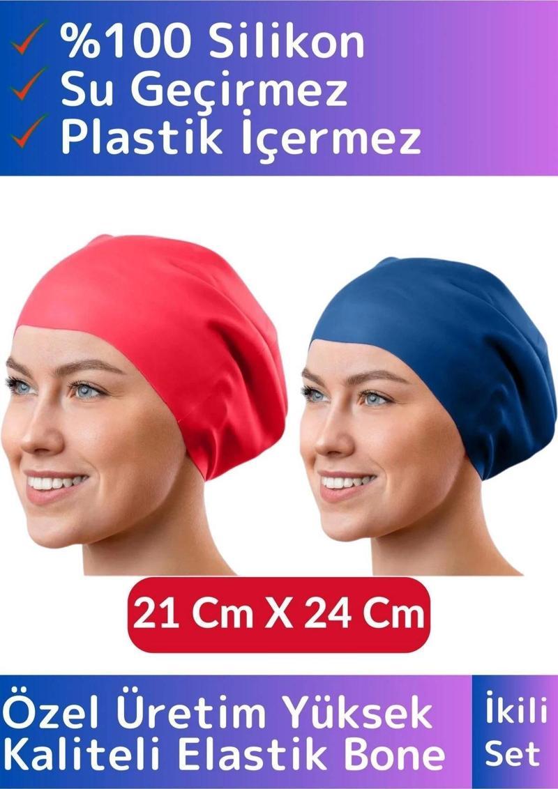 Özel Model Silikon Su Geçirmez Yüzücü Havuz Deniz Bone Elastik Yüzme Şapkası Bone 2li Set Unisex