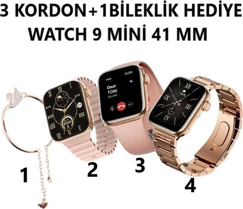 Tüm Telefonlara Uyumlu 3 Strap+Bileklik Gift Smart Watch41 Mm Kadın Akıllı Saat