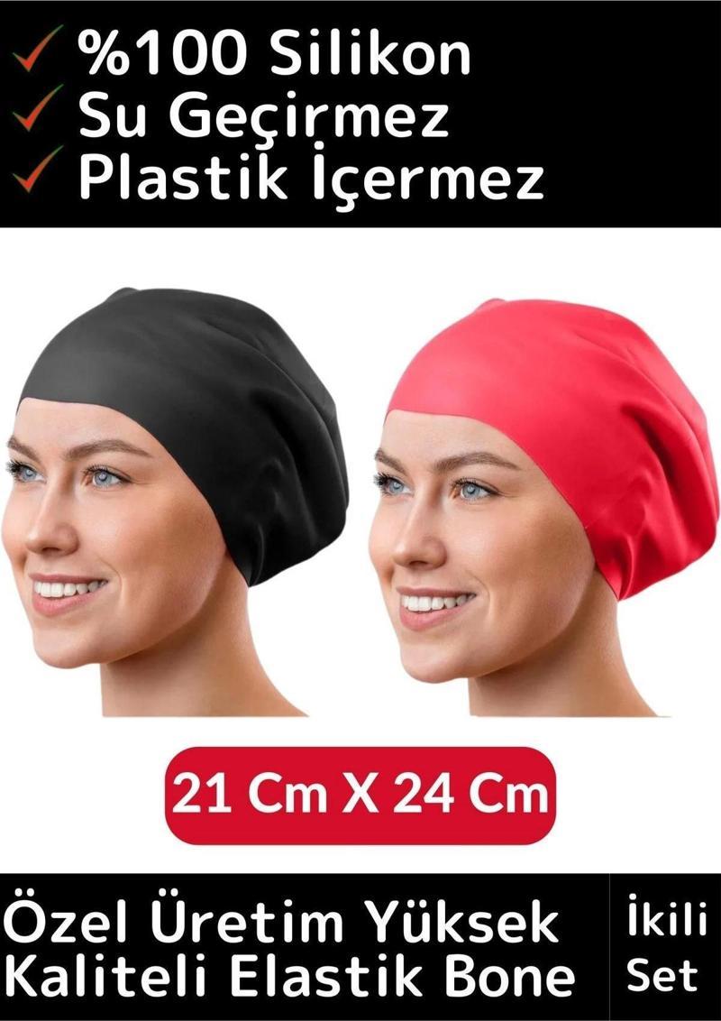 Özel Model Silikon Su Geçirmez Yüzücü Havuz Deniz Bone Elastik Yüzme Şapkası Bone 2li Set Unisex