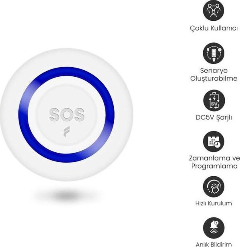 Akıllı Kablosuz SOS Panik Butonu, 2 Yıl Garantili, Google Asistan ve Tuya Destekli, Wifi, Çoklu bildirim