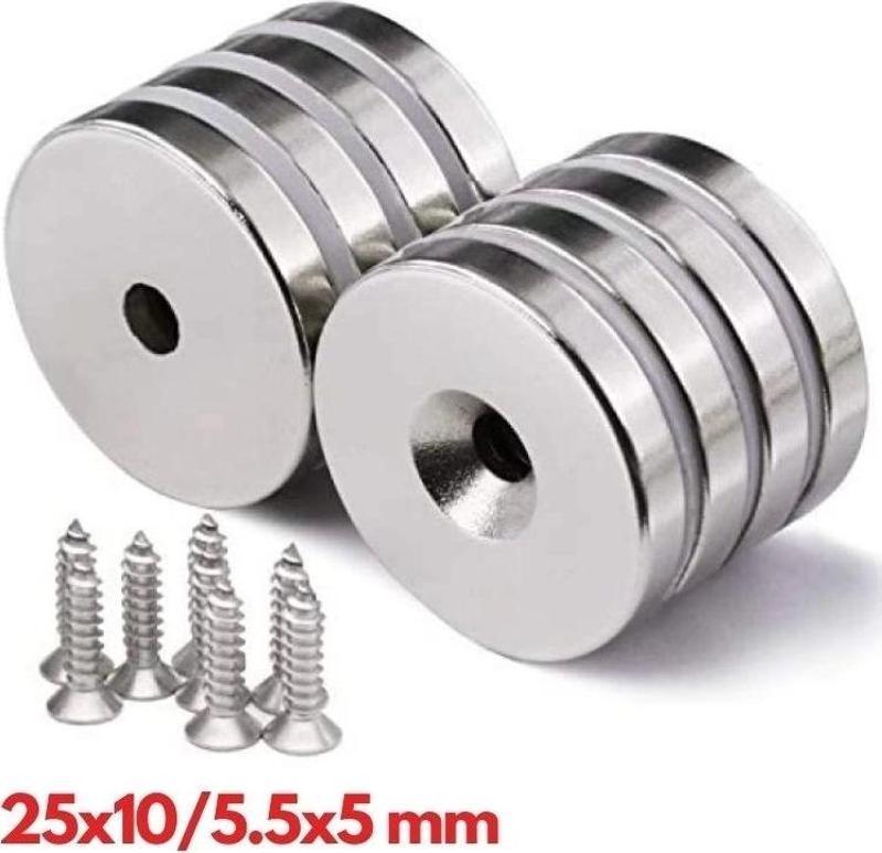 N35 25x10/5.5x5 Mm Neodyum Mıknatıs 50 Adet, Yuvarlak, Nikel Kaplamalı Kaliteli Ve Dayanıklı Ürün