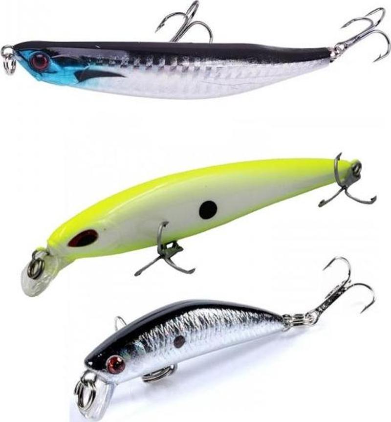 3 lü Set sahte Yem Lures Turna Levrek Alabalık Rapala LüferAilesi JigYem