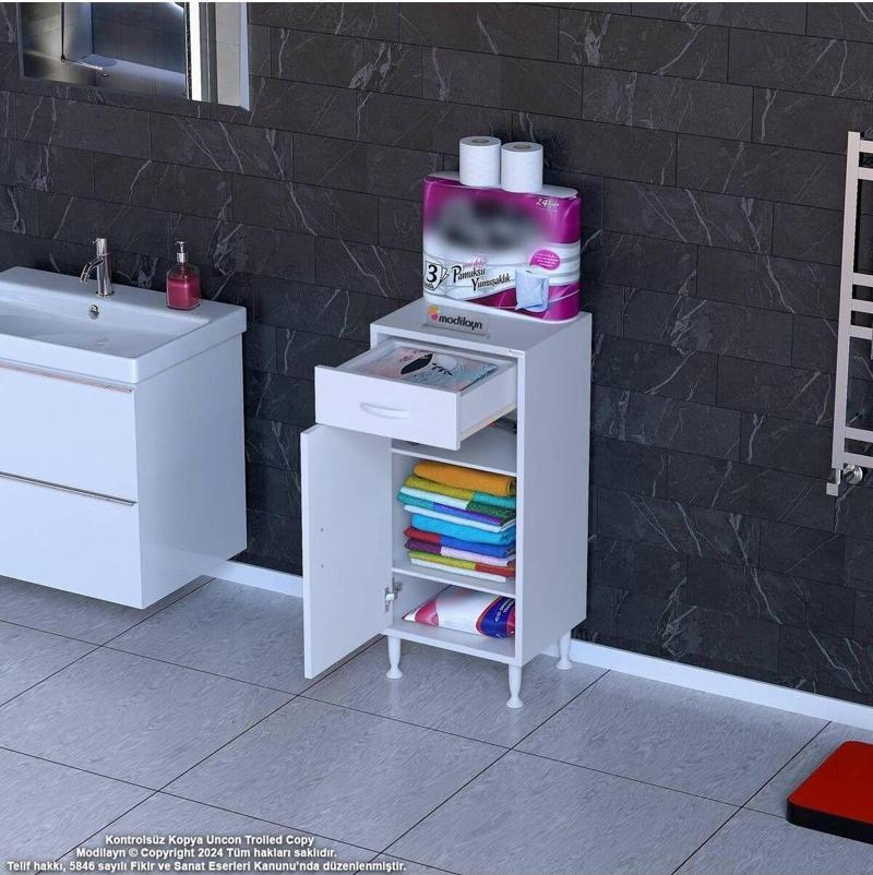 Emir 35 X 88 X 32,5 Cm 1 Çekmece 1 Kapak 2 Raf 3 Bölme Çok Amaçlı Banyo & Mutfak Dolabı