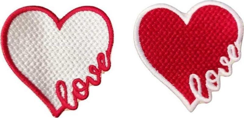 Ütü Ile Yapışan Kırmızı Love Kalp Arma Yama Patch 2 Adet 5.5 Cm