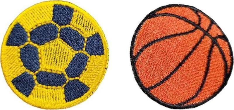 Ütü İle Yapışan Nakış İşlemeli Sarı Lacivert Ve Basket Topu Arma-Yama-Patch 5 Cm