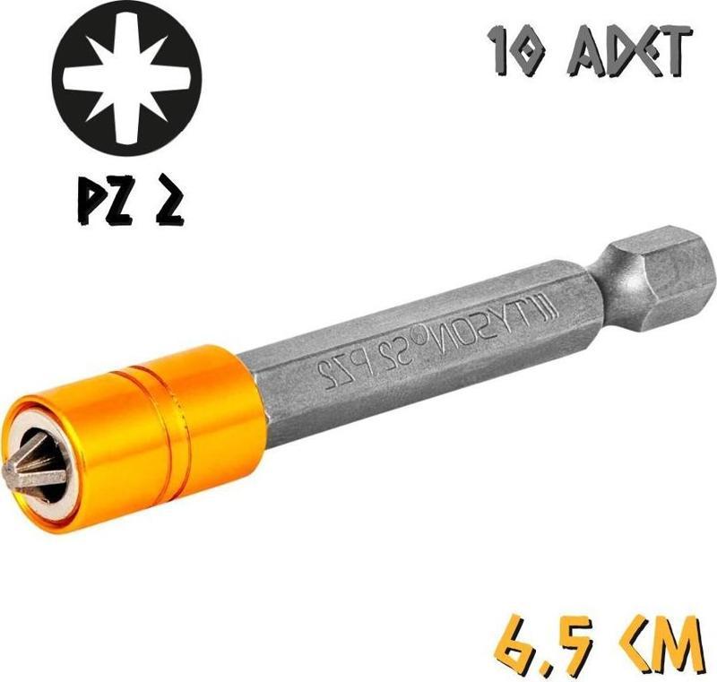 Tyson Mıknatıslı Bits Uç - Tek Yönlü - PZ2 Yıldız - 6.5 cm. - 10 Adet