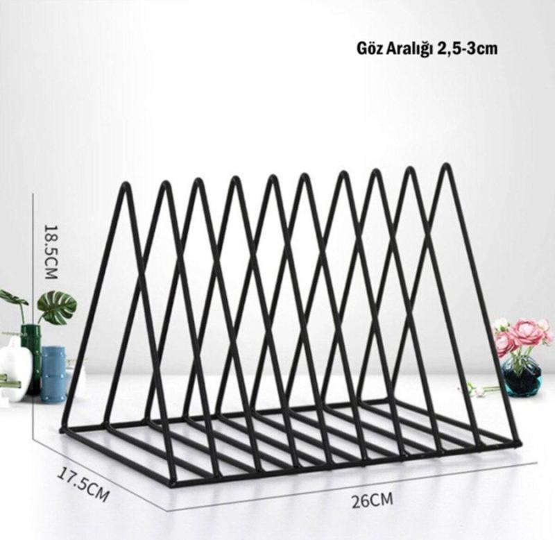 Üçgen 9 Gözlü Metal Masaüstü Dergilik Gazetelik, Plaklı Ve Kitaplık