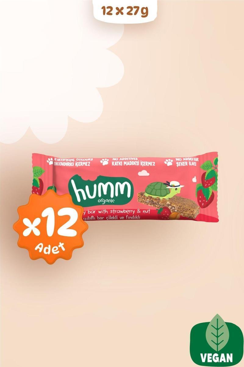 Organik Vegan Çilekli ve Fındıklı Yulaf Bar - 27 G X 12 adet