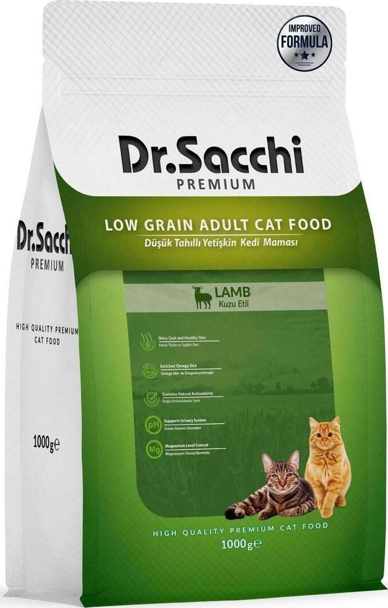 Dr.Sacchi Premium Düşük Tahıllı Kuzu Etli Yetişkin Kedi Maması 1 Kg