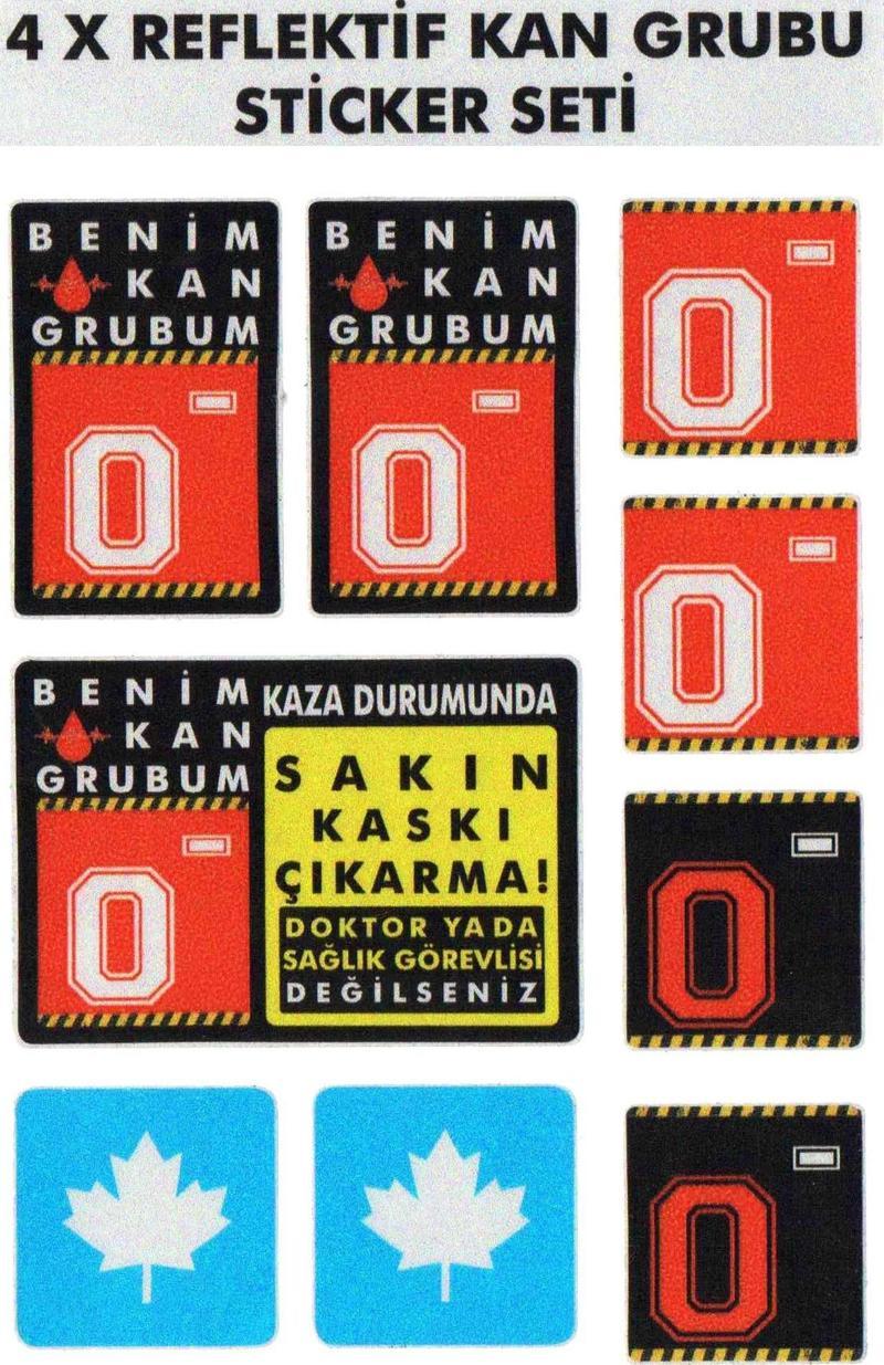 ® 0 Rh- (Negatif) Kaskımı Çıkartma Yazılı 7 Parçalı Reflektif Kan Grubu Sticker Seti