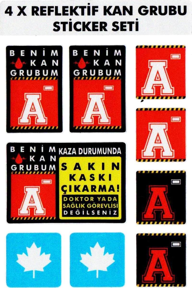 ® A Rh- (Negatif) Kaskımı Çıkartma Yazılı 7 Parçalı Reflektif Kan Grubu Sticker Seti