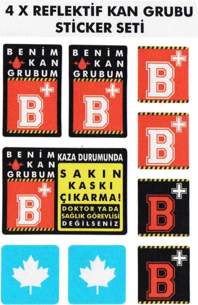 ® B Rh+ (Pozitif) Kaskımı Çıkartma Yazılı 7 Parçalı Reflektif Kan Grubu Sticker Seti