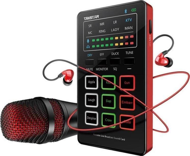 Mx1 ??Mini Set Portatif Mobil Taşınabilir Canlı Yayın Ses Kartı Mikrofon Kulaklık Seti