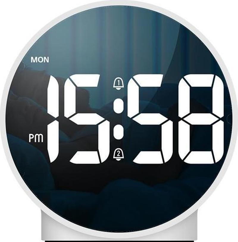 Çift Alarmlı LED Touch Snooze Şık Tasarım Masa Saati Beyaz