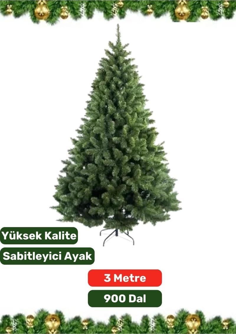 Premium Yüksek Kaliteli Sabitleyici Ayaklı New Year Parti Noel 3 Metre X 900 Dal Yılbaşı Çam Ağacı