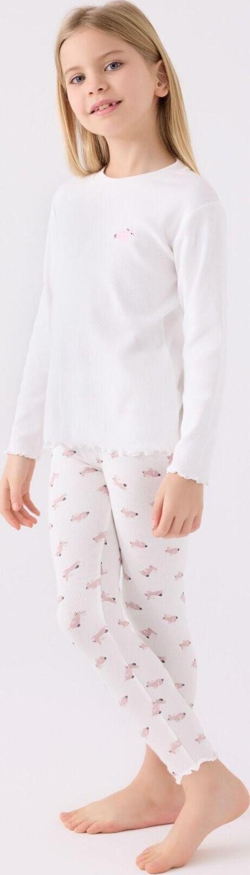 Rolypoly RP3458 Kız Çocuk Beyaz Uzun Kol Pijama Takım